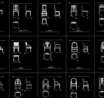 欧式中式家具单椅贵妃椅装饰柜CAD图纸