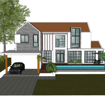 现代风格别墅草图大师模型下载，别墅SKP模型下载