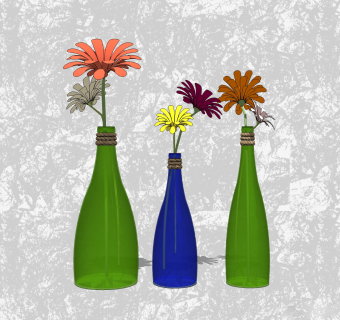 非洲菊花瓶插花su模型，花艺草图大师模型下载