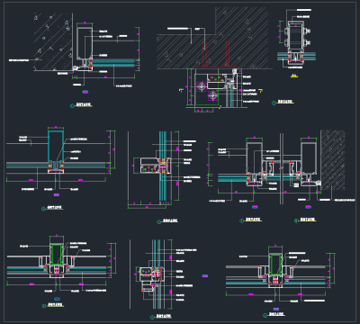 整套玻璃节点CAD素材，玻璃节点CAD建筑图纸下载