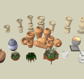 欧式花钵组合免费su模型下载、欧式花钵组合草图大师模型下载
