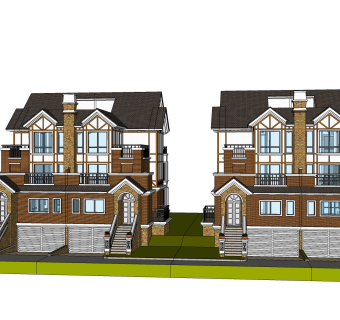 现代中式连排别墅草图大师模型，别墅sketchup模型