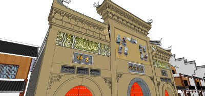 中式古建门面草图大师模型，门面sketchup模型