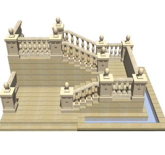 现代大理石双跑折梯草图大师模型，大理石双跑折梯sketchup模型免费下载