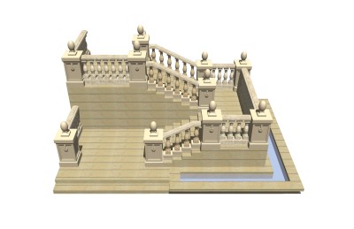 现代大理石双跑折梯草图大师模型，大理石双跑折梯sketchup模型免费下载